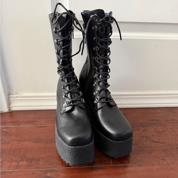 Lamoda Shoes - New Lamoda Black Platform Lace-Up Boots w side zip